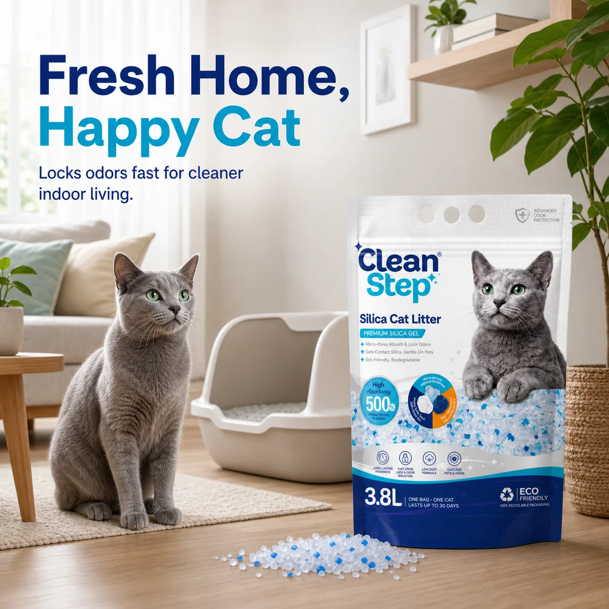 Cleanstep crystal cat litter main packaging image 1