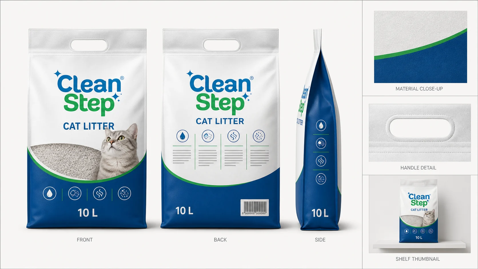 Cleanstep cat litter packaging system for retail and ecommerce distribution