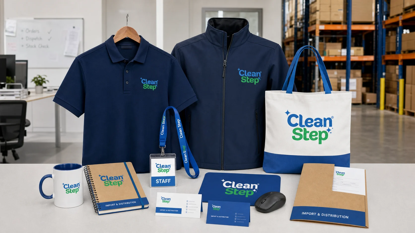 Cleanstep staff uniforms and office applications for brand consistency